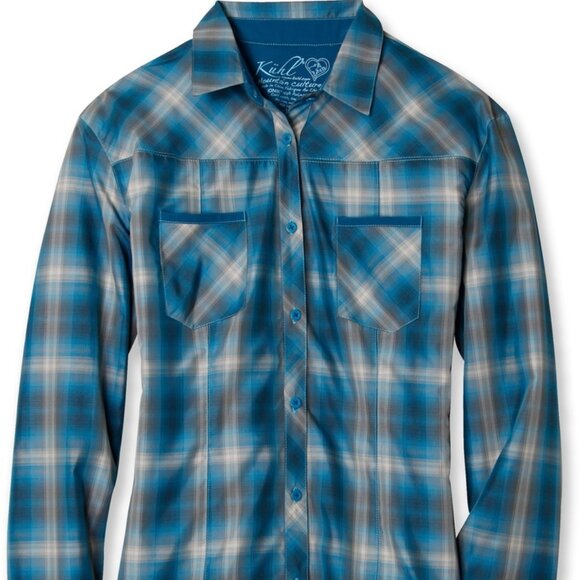 KUHL Outdoor Camping Button-Up Shirt Lightweight Blue Plaid Long Sleeve Pocket - Picture 1 of 14